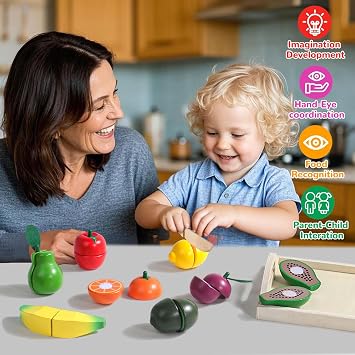 Wooden Play Food for Play Kitchen, Montessori Toys for 2 Year Olds