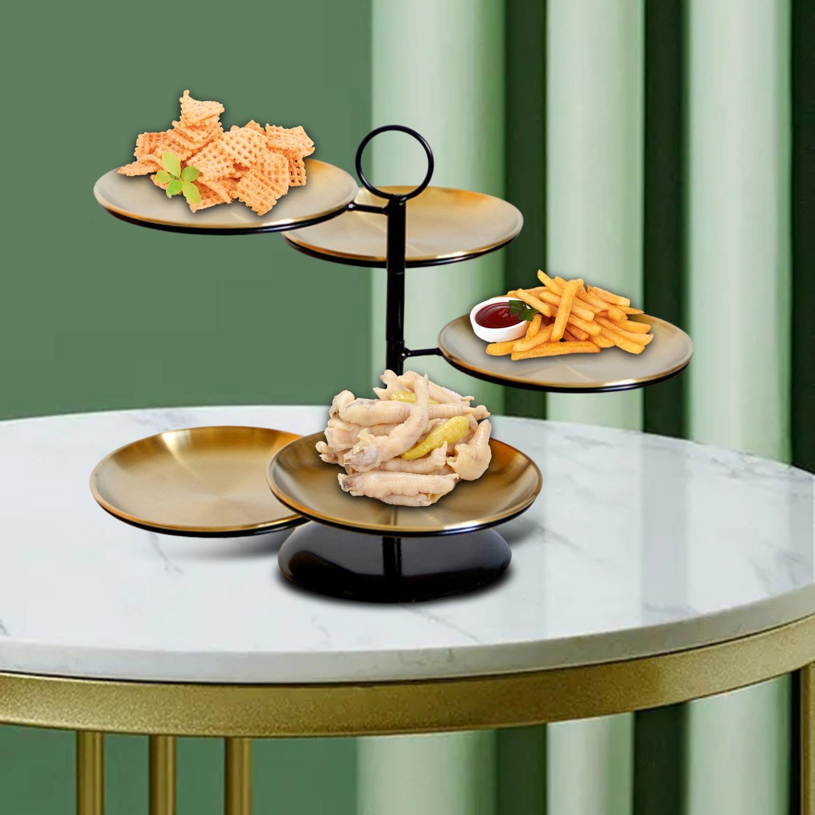 Set di Vassoi E Alzatine per Dessert, 5 Piatti, Vassoio per Antipasti, Frutta E Snack Staccabile, Vassoio per Biscotti per Sala da Pranzo, Compleanno, Oro