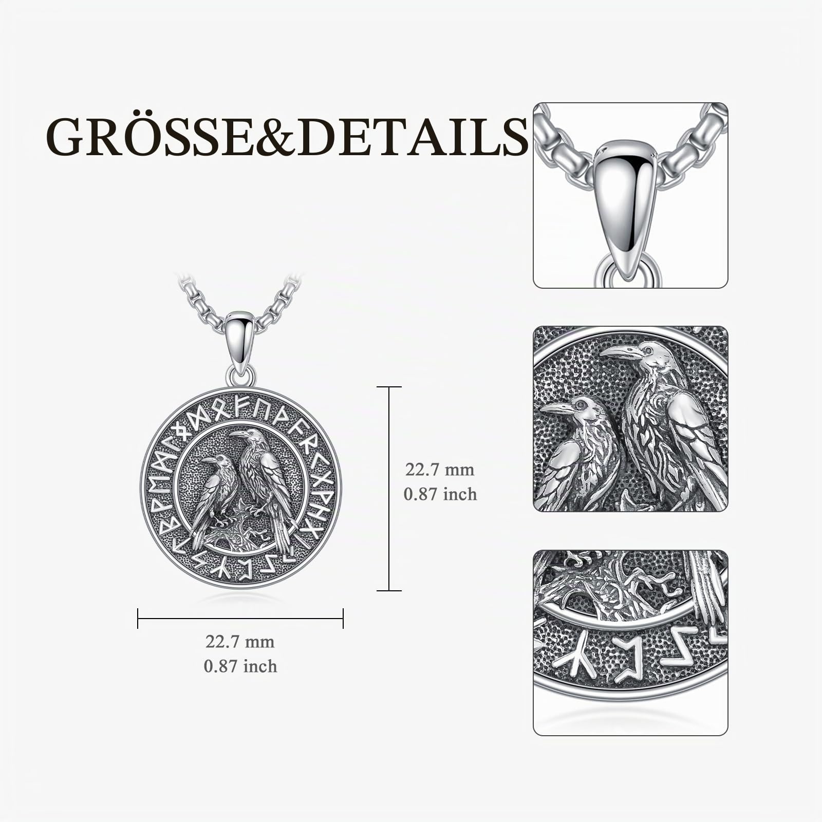 Wikinger Halskette für Herren Damen 925 Sterling Silber Viking Nordisch Schmuck Geschenk für Männer Frauen