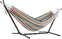 Vista 27 de Vivere - Hamaca doble de algodón con soporte de acero que ahorra espacio, cuerdas de poliéster mejoradas de 450 libras de capacidad - Incluye bolsa