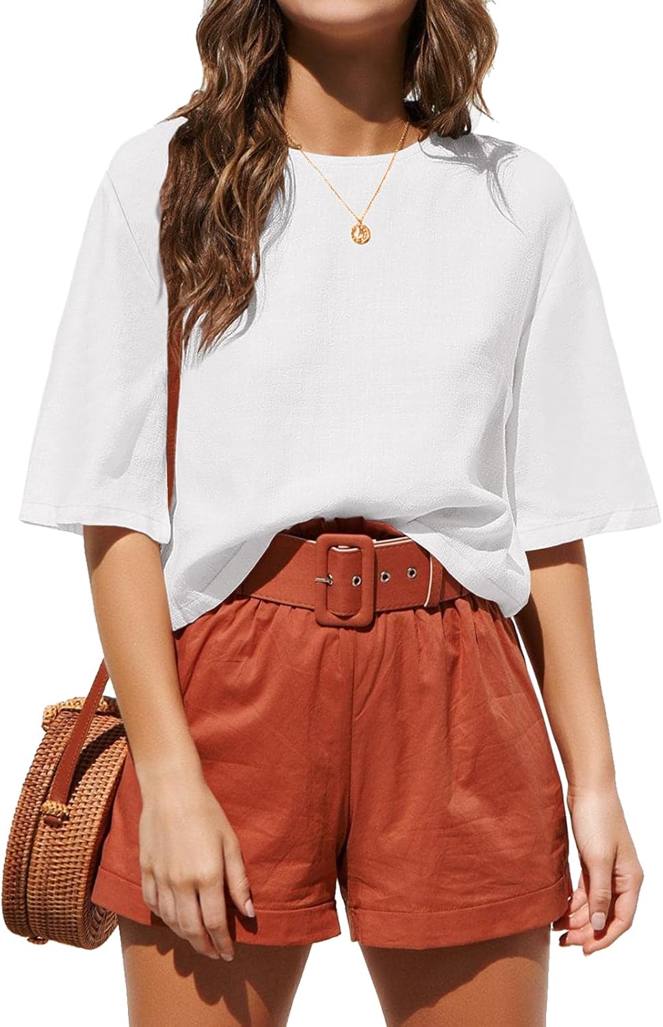 ANRABESS Women Linen Shirts Short Sleeve Oversized Casual Loose Crop Tops Tshirts Summer Cute Tees Outfits Blouse 2025