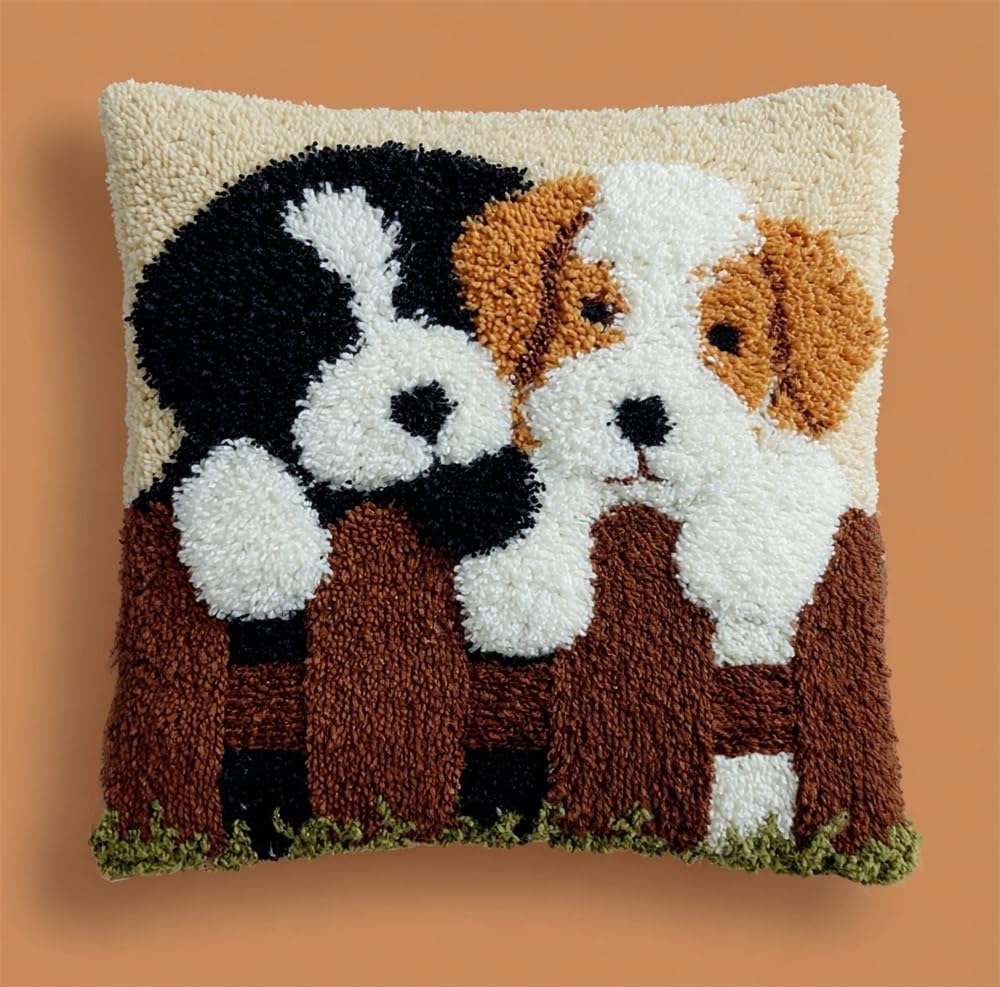 kitphoenix Latch Hook Cushion Kit, Puppies