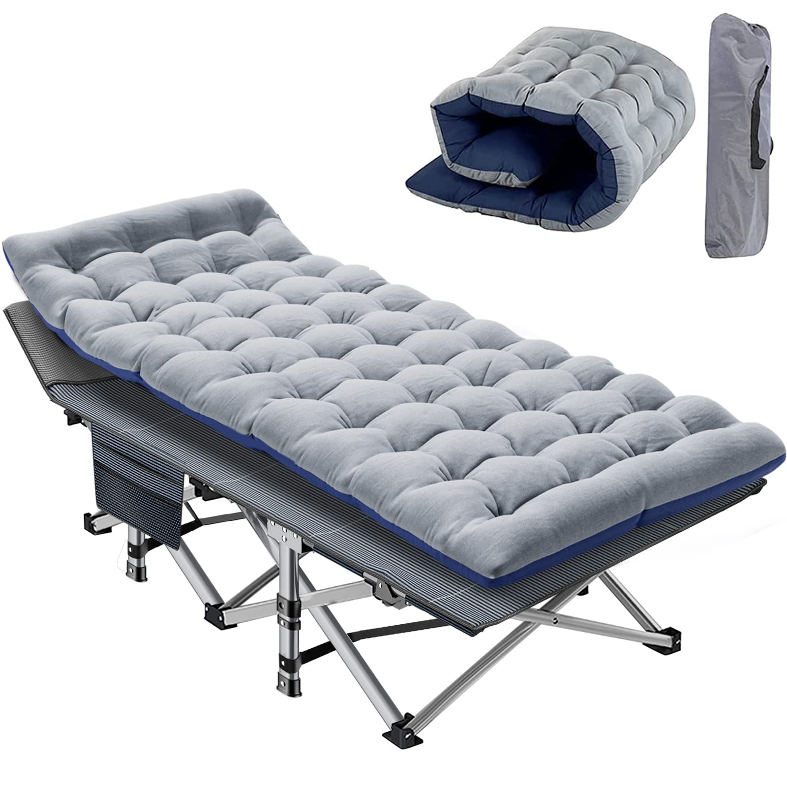 Slsy Folding Camping Cot for Adults with Pad, Padded Portable Sleeping Cots, Camp Bed with Carry Bag for Outdoor Travel, Beach, Hiking