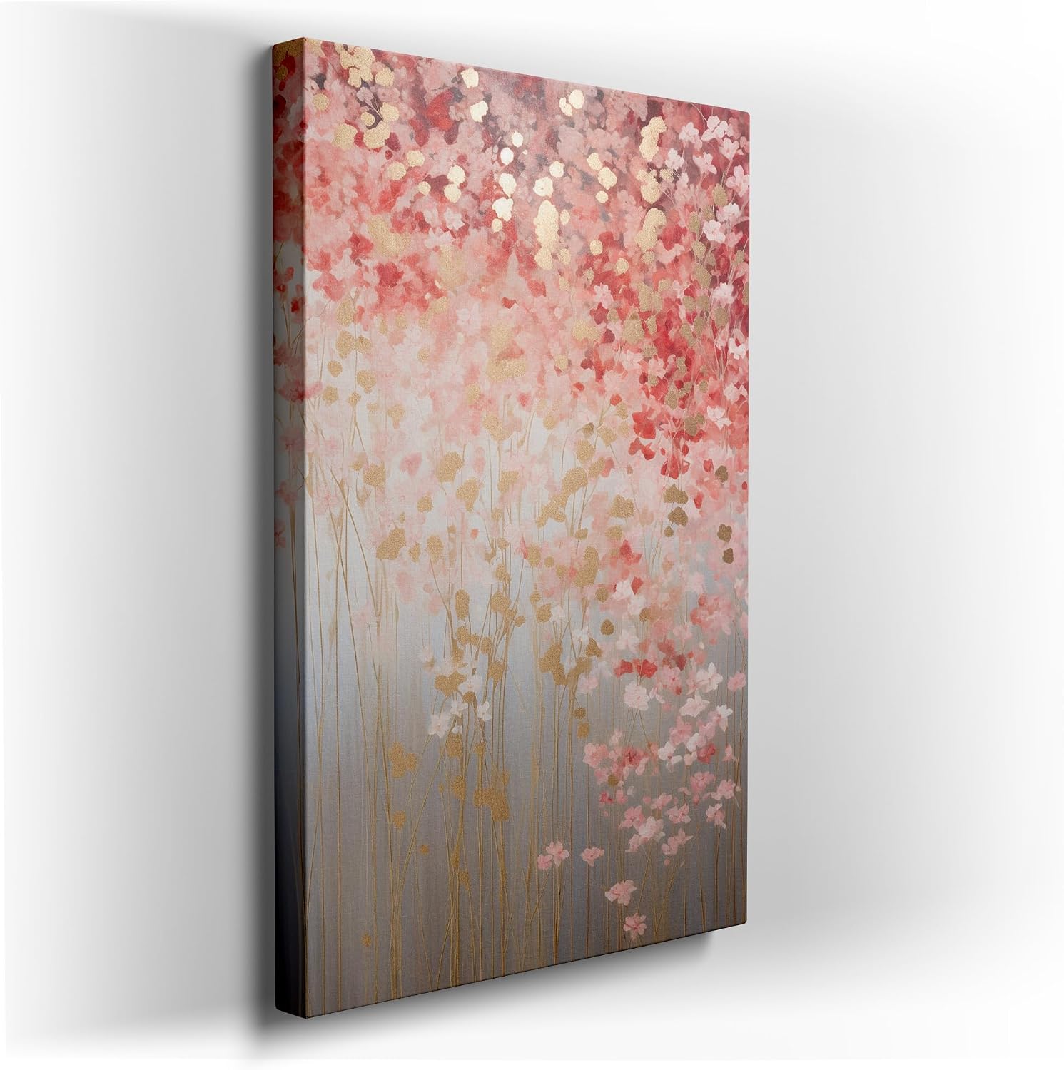 Canvas for Living room. Blooms in Abstract: A Symphony of Pink and Gold, 27 x 18 inch Canvas Wall Art - Ready to Hang - 69x46 cm (27x18 inch)