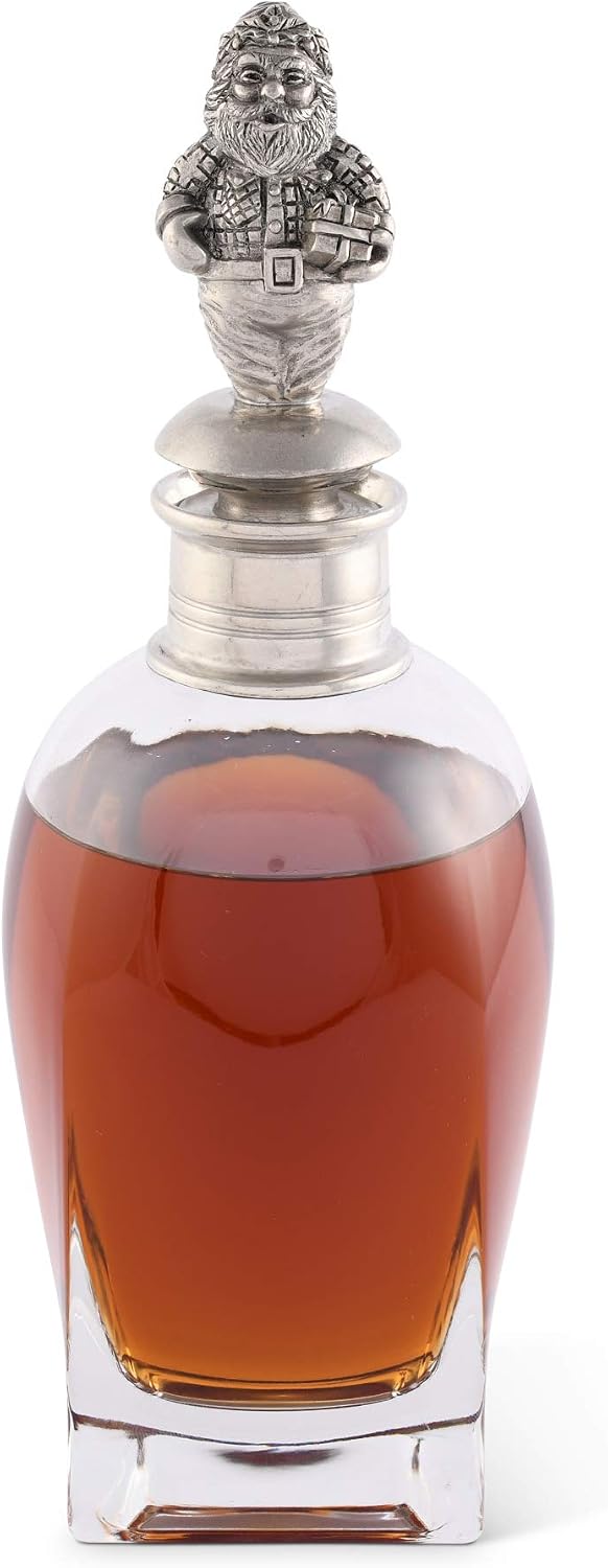 Vagabond House Christmas St. Nick Liquor Whiskey Liquor Decanters for Alcohol, Rum, Bourbon, Scotch, Wine Decanter - Short 11" Tall - Hand Blown Italian Glass Perfect for Wedding and Housewarming Gift