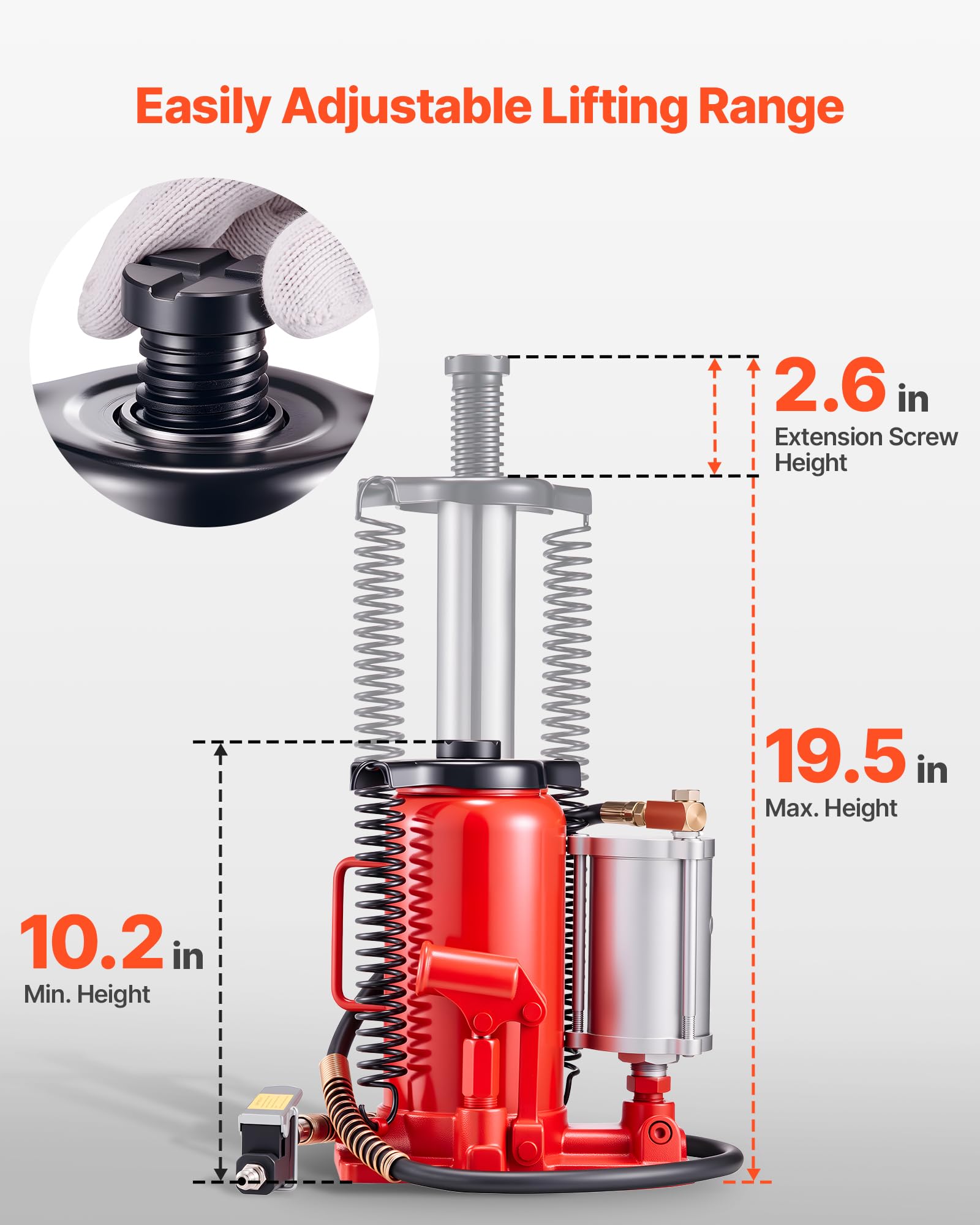 VEVOR Gato Hidráulico de Botella 20 T Rango de Elevación 260-495 mm Resistente Rojo