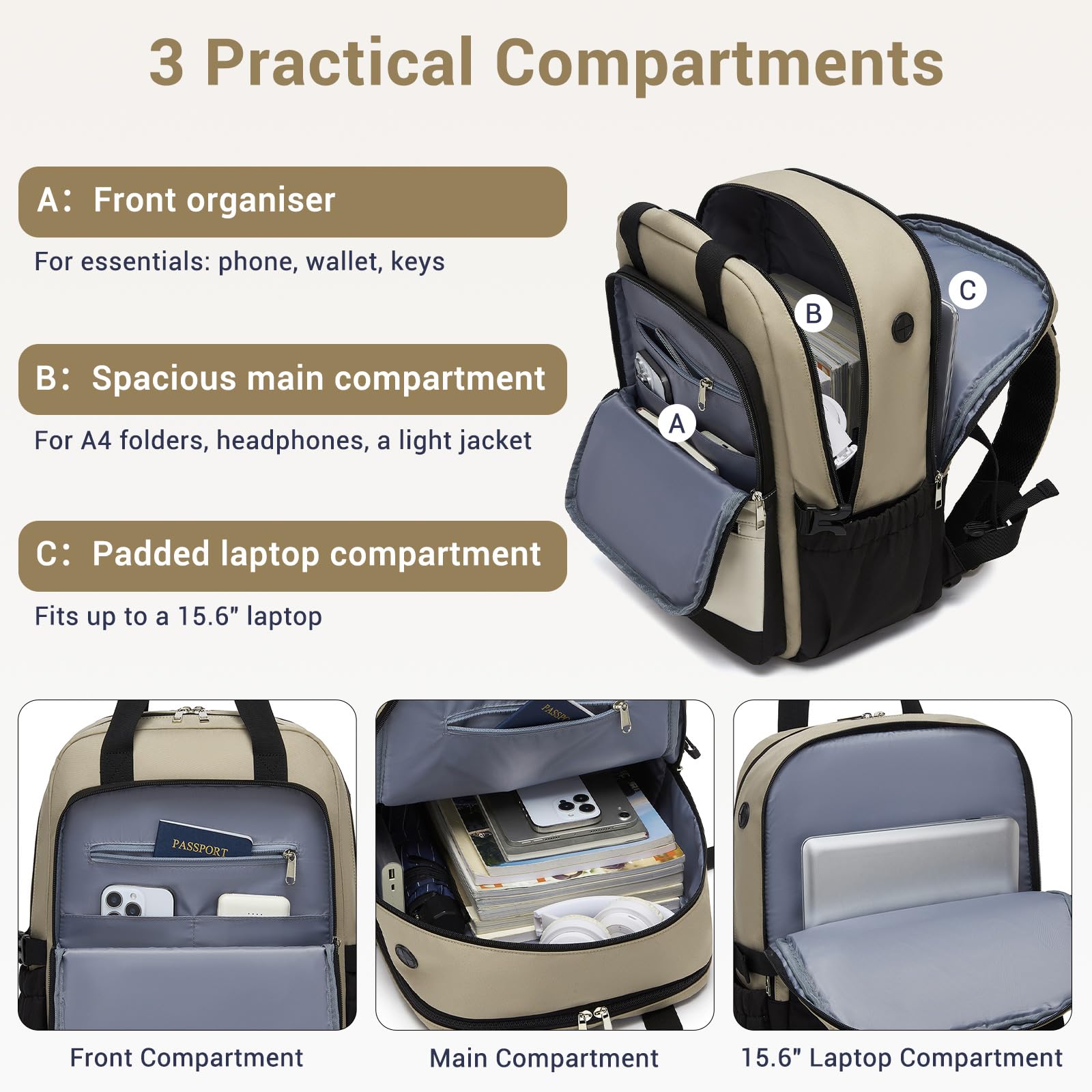 Kono Laptop Backpack Womens with Pouch Pocket for Large Capacity Cup, 15.6 Inch Laptop Bags for Women, Travel Backpack Water Resistant Large Rucksack for Work Business School College Teacher Girls — view 2