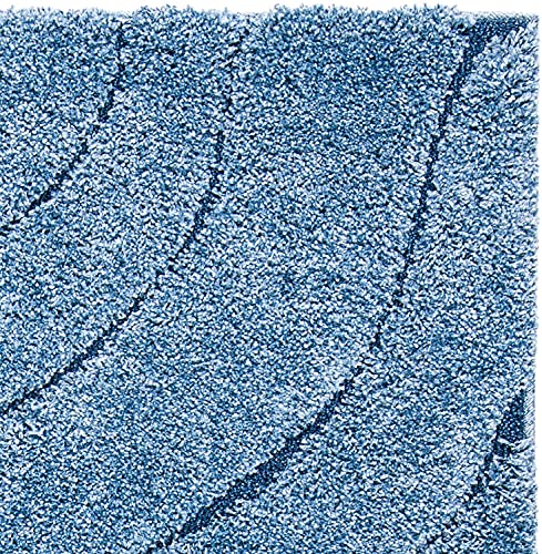 Image of Textured Wave Shaggy Rectangular Carpet For Living Room,Bedroom,High Low Design Finish Microfiber 1.8 Inch Pile High,4X6 Feet Sky Blue|Blue Color