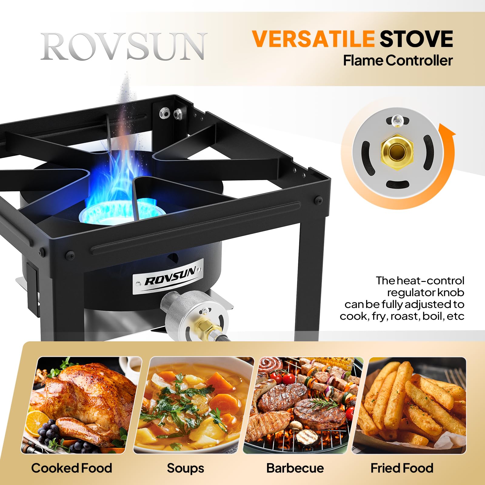 ROVSUN Estufa de gas propano portátil con estante lateral plegable, estufa de campamento de un solo quemador para cocinar al aire libre, camping, portón trasero, enlatado, freír pavo y hervir mariscos