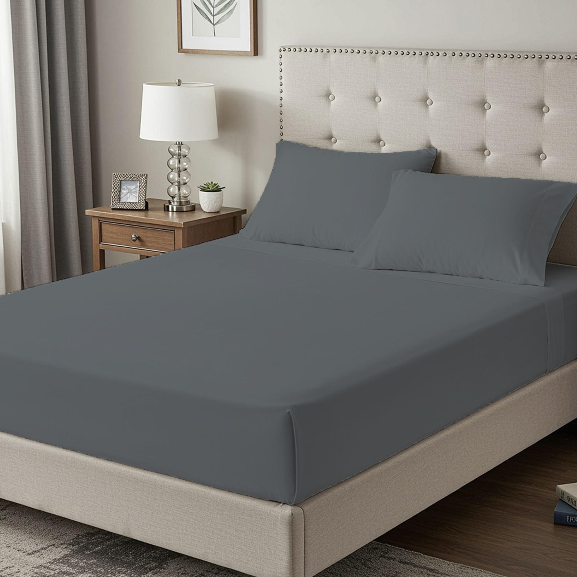 100% Egyptian Cotton 400TC King Size Fitted Sheet, 35cm Deep Pocket