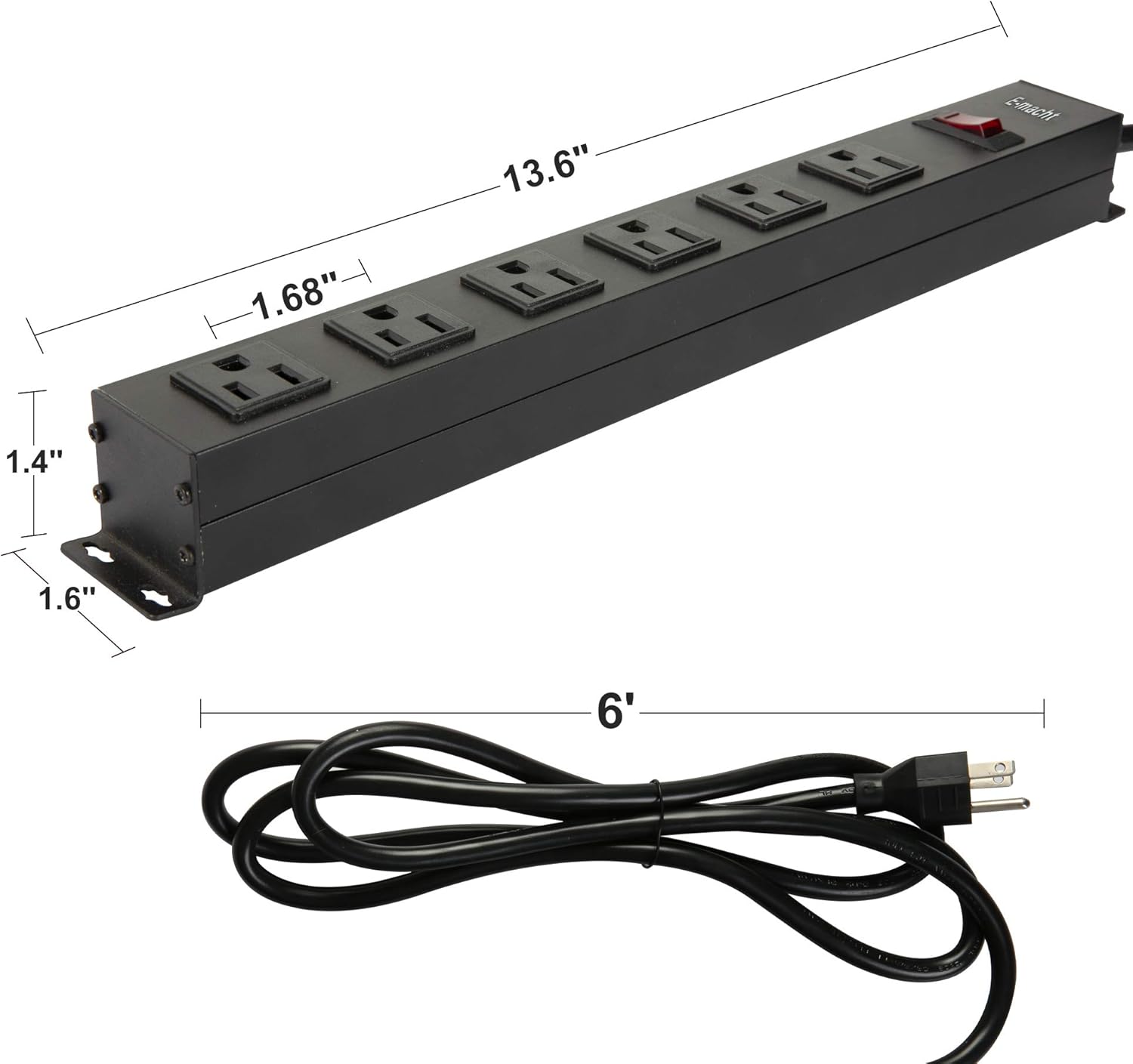 Power Strip, Mountable Surge Protector with Outlets and USB Ports 6 Feet Long Extension Cord for Home, Office -Black (2, 6 outlets)