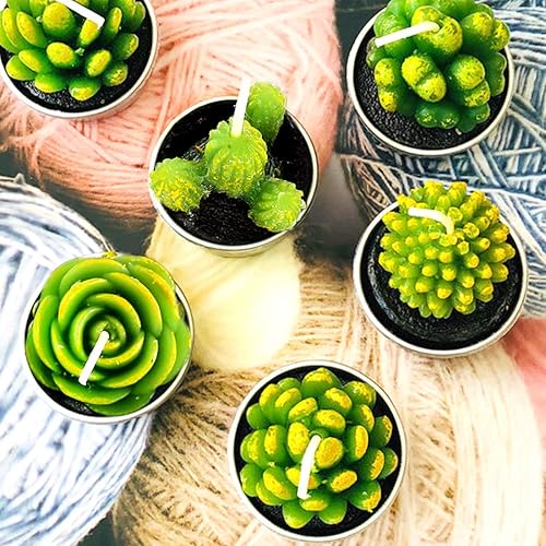 Miniatura 4 de Swpeet Juego de 12 velas decorativas de cactus suculentas, bonitas plantas suculentas sin humo, perfectas para velas, festivales, accesorios de boda