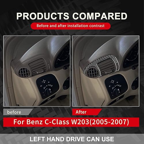 Miniatura 3 de JUPIZEUS Fibra de carbono, para accesorios Benz, calcomanía de salida de aire lateral del automóvil, compatible con Mercedes Benz Clase C W203 2005