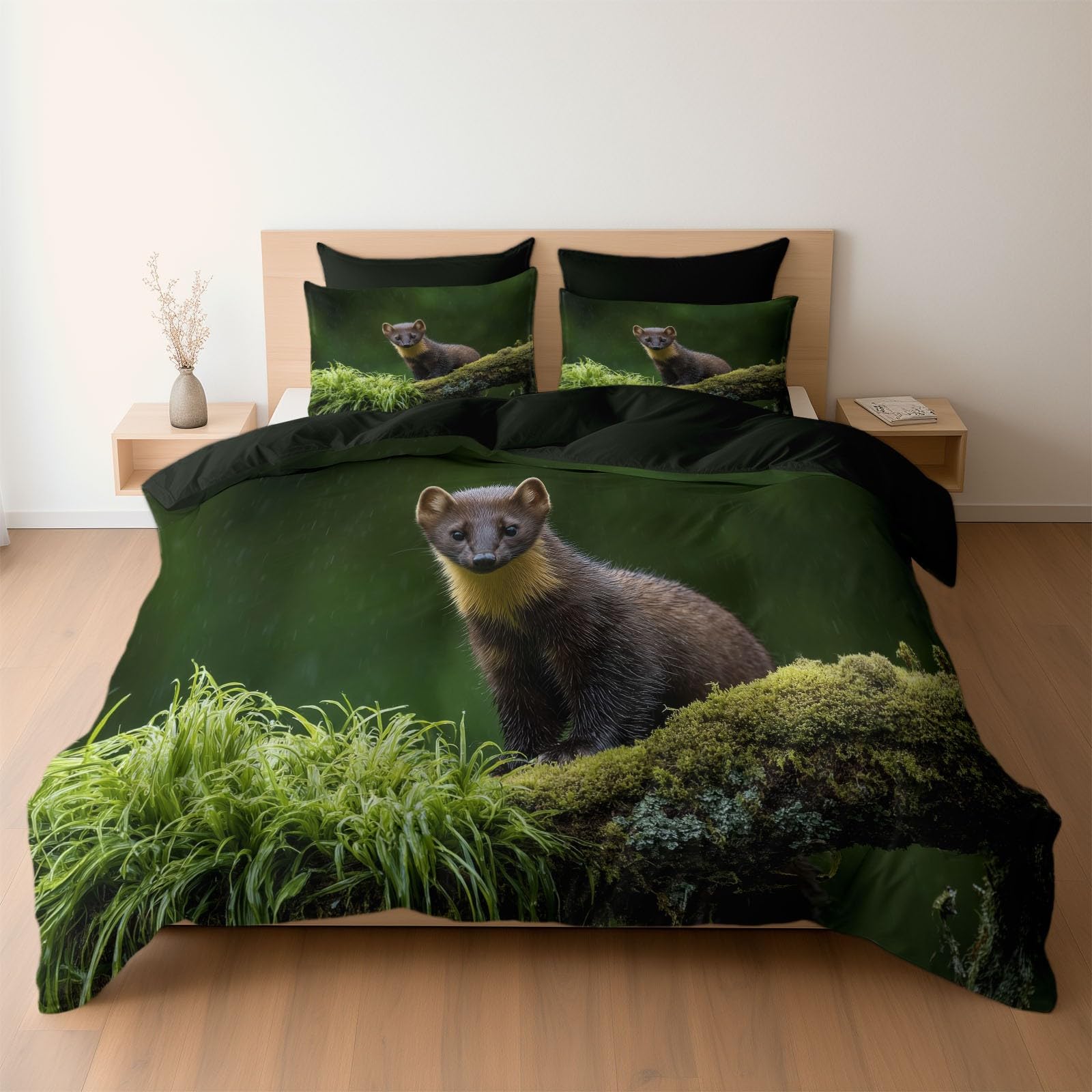 Parures de lit 240x260cm en microfibre brossée premium fini peau de pêche et motifs martre