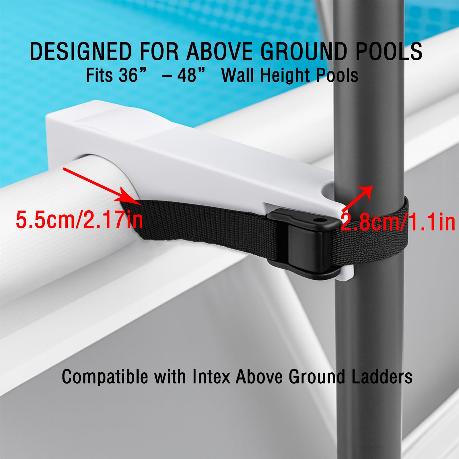 Poolleiter Stabilisator kompatibel mit Intex Poolleiter – Leiter Befestigung mit Gurt für Frame Pool Leiter, Kippschutz & Stabilisierung, rutschfest, UV-beständig, Montage ohne Werkzeug, 2er Set