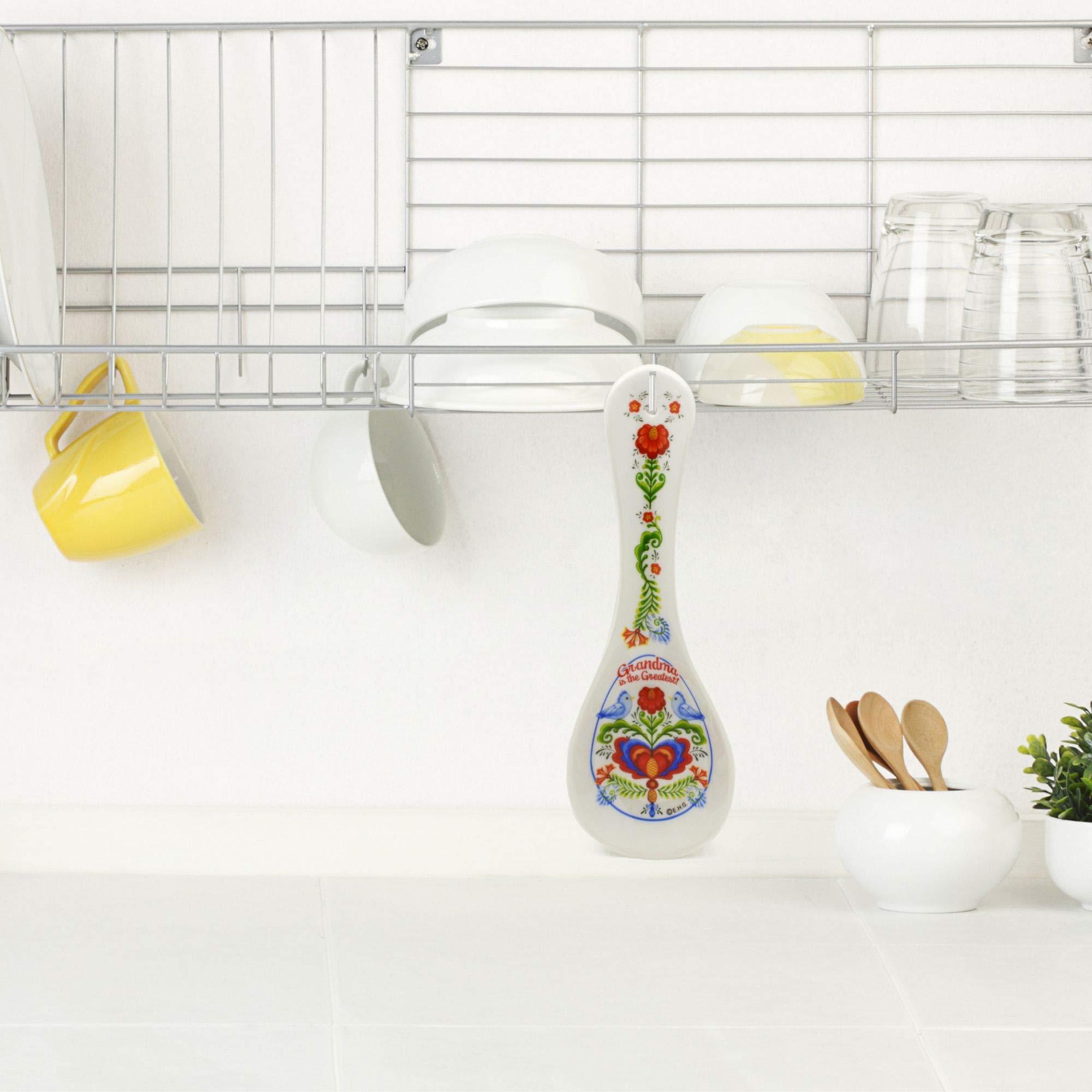 Decorative Ceramic Kitchen Spoon Rest by E.H.G | Birds Artwork 