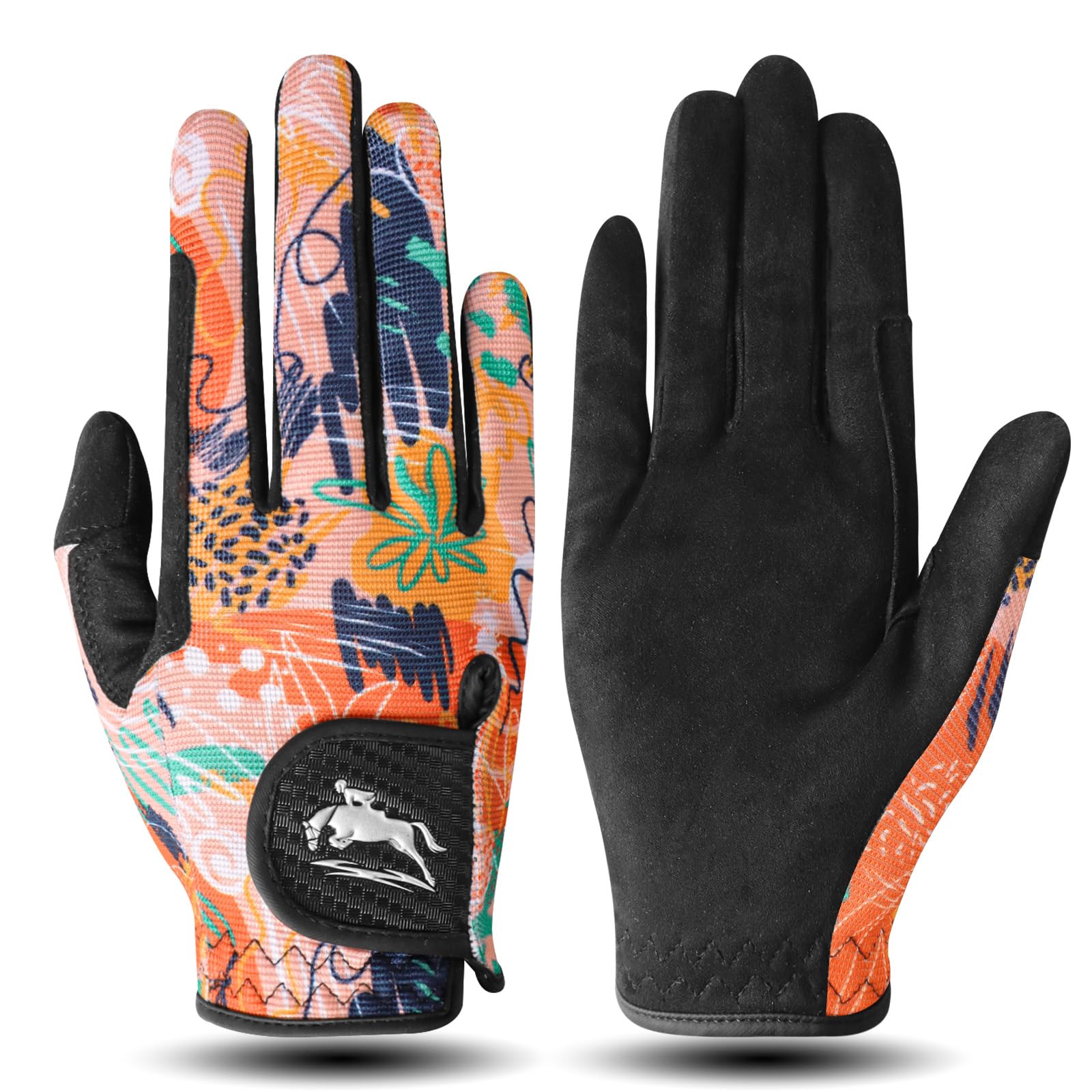 FINGER TEN Women's Horse Riding Gloves Stretchable Equestrian Gloves Horseback Youth Girls Anti Slip Breathable Lightweight Perfect for Biking Cycling Gardening Outdoor Fit All Seasons (Orange, M) โ image 1