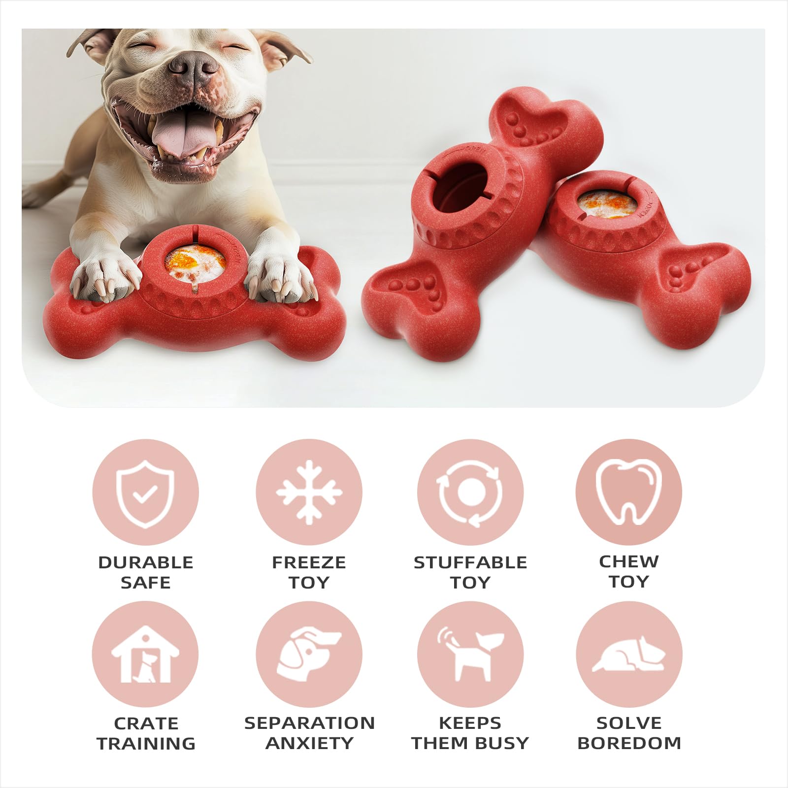 Freeze Bone - Juguete interactivo para perros, dispensador de golosinas para masticadores grandes y agresivos, alimentador de rompecabezas de enriquecimiento para estimulación mental, reduce
