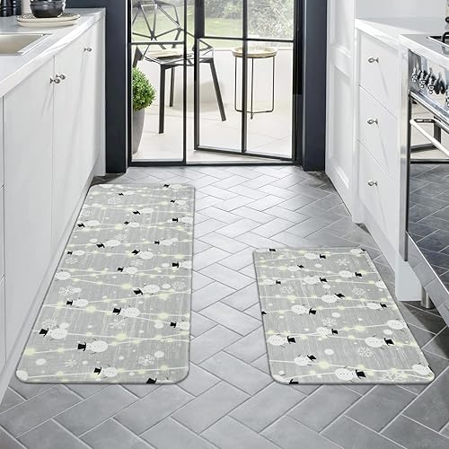 Miniatura 8 de ASPMIZ Juego de 3 alfombras y tapetes de cocina de Navidad, juego de 3 alfombras de cocina con copos de nieve, tapetes de cocina antideslizantes de