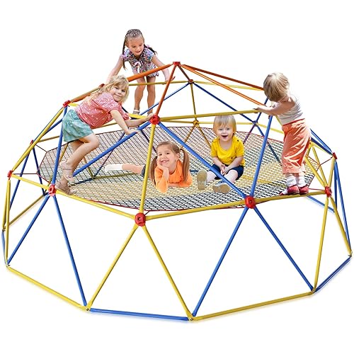 10FT Climbing Dome with Climbing Cargo Net, Outdoor Jungle Gym for Kids- Supports 1000LBS-Anti-Rust Metal Outdoor Play Structure ASTM Approved, Easy Assembly