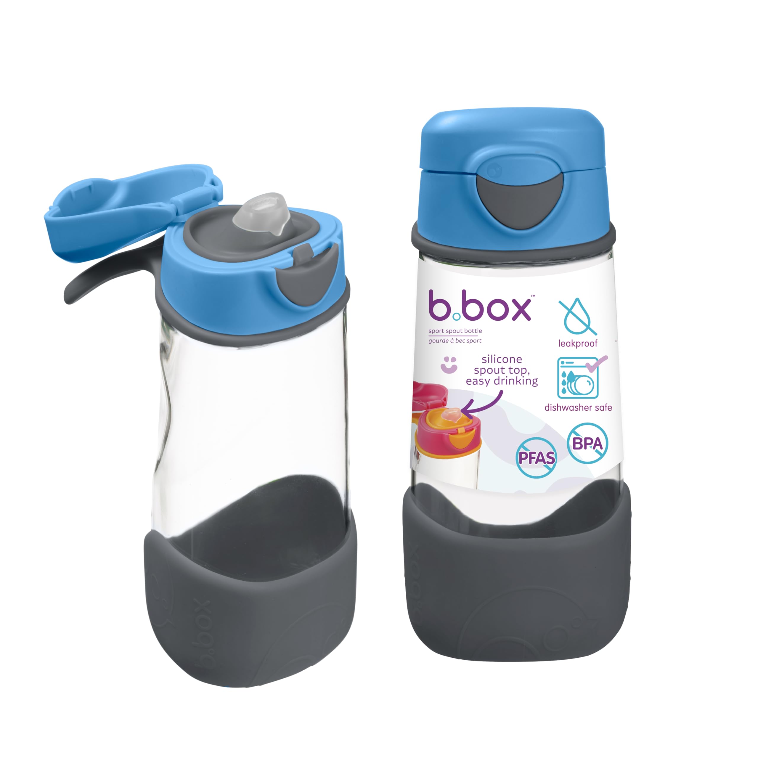 Sport Spout Drink & Water Bottle | Easy Grip Bottle and Leakproof Lid | Cool Modern Child Friendly Design, Tilt and Sip | 450ml/15
