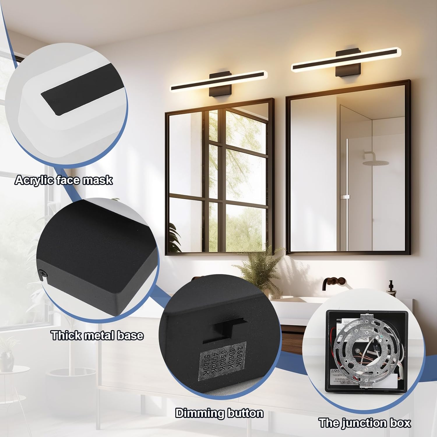 24 inch Black Bathroom Light Fixture 5 Color Temperature Dimmable LED Vanity Lights Bathroom Vanity Lights Over Mirror Light Bar Vanity Lighting Fixtures 5CCT