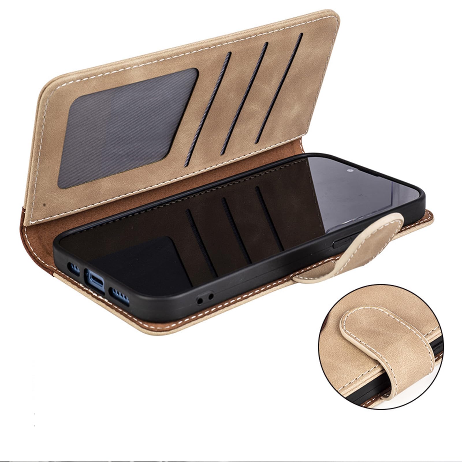 Skórzane etui do iPhone 15 Pro Max/15 Pro/15 Plus/15, magnetyczne etui z klapką, folio portfel, etui na telefon z 3 przegródkami na karty, etui chroniące przed upadkiem, zielone, 15ProMax