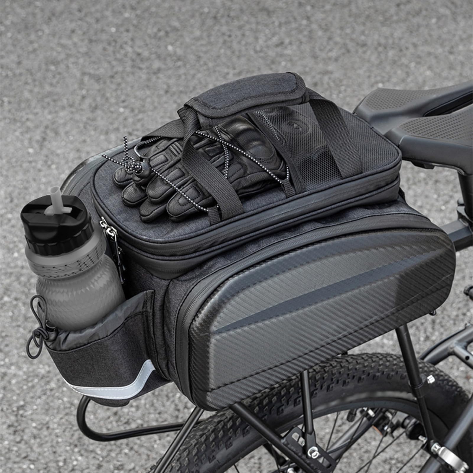 Borse da Sella per Bici Portapacchi Posteriore Resistente EVA Poliestere Mountain Riding Baule per Bici da Viaggio Borsa da Sella Portapacchi con Riflettore per Avventure all'Aria (Nero 31L