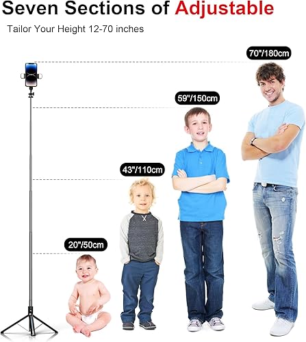Miniatura 2 de ASHINER - Trípode de teléfono con control remoto, soporte portátil de 69 pulgadas para grabación, soporte extensible para teléfono celular con luz