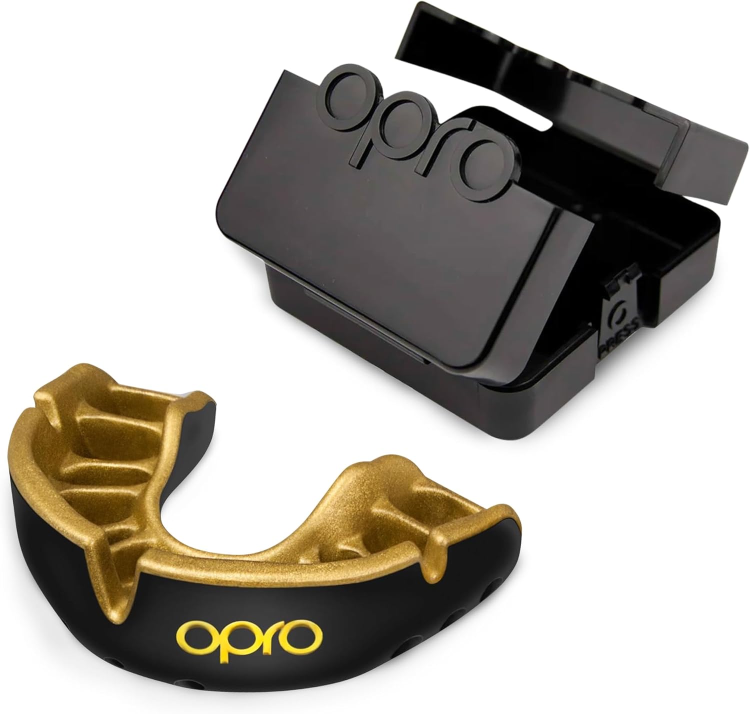 OPRO Gold Level Mouth Guard (Adult, Black/Gold) & Ventilated Case (Black) – Dentist-Level Comfort, Protection, & Absorption for Sports – Includes Case, Ventilated, Compact & Lightweight