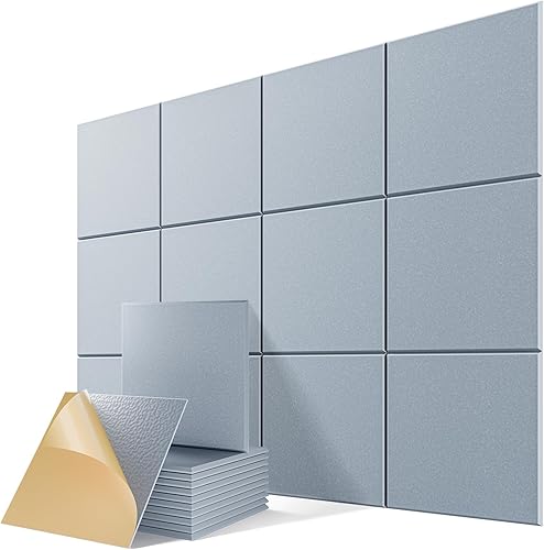 Miniatura 3 de Paquete de 20 paneles acústicos autoadhesivos, paneles de poliéster de alta densidad a prueba de sonido de 12 x 12 x 0.4 pulgadas para paredes,