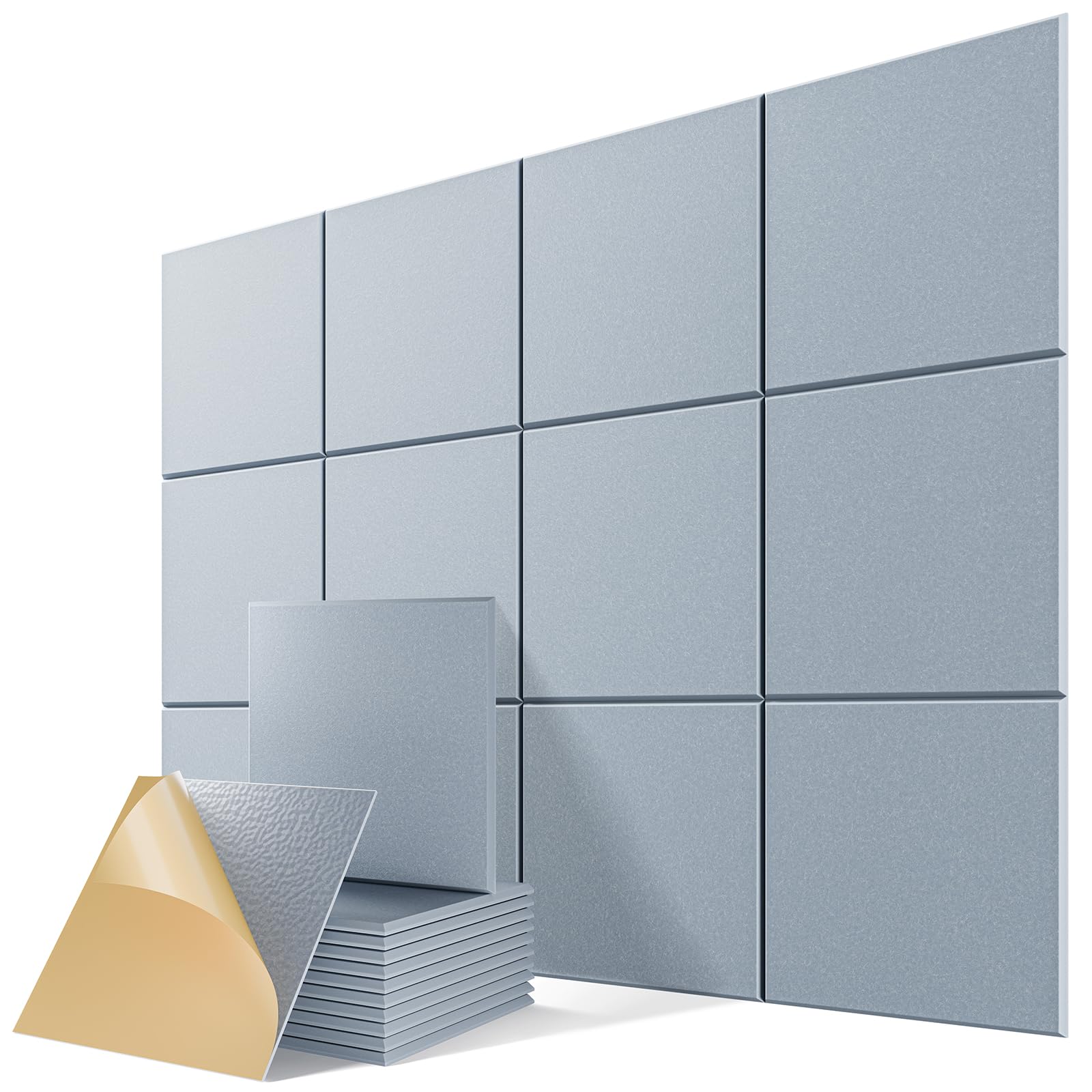 12 Pack Self-Adhesive Acoustic Panels, 12" X 12" X 0.4" High-Density Sound Proof Foam Panels for Walls, Soundproof Wall Panels for Home &amp; Office (Smoke Gray)