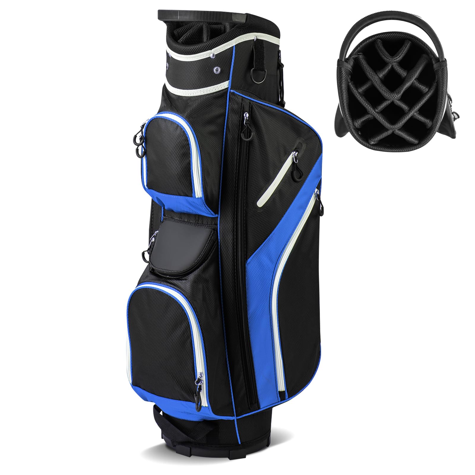 GYMAX Golf Cart Bag, Lightweight Portable Golf Club Bag with 14-Way Dividers, Umbrella Holder, Rain Hood, Shoulder Strap and Carry Handle, Golf Bags for Men Women (Blue)