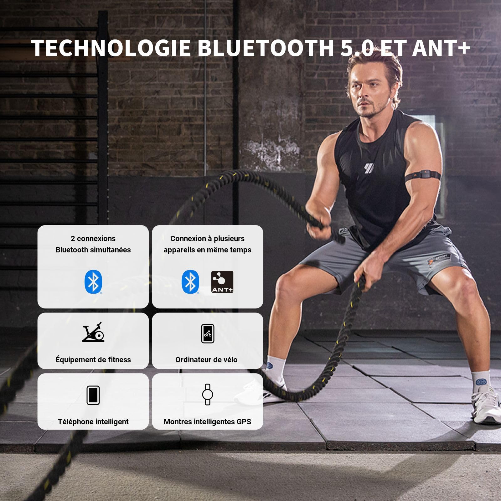 COOSPO HW9 Fréquence Cardiaque Brassard Bluetooth 5.0 Ant+ Capteur LED Smart HRM IP67 Étanche Compatible Wahoo Zwift Strava Elite HRV