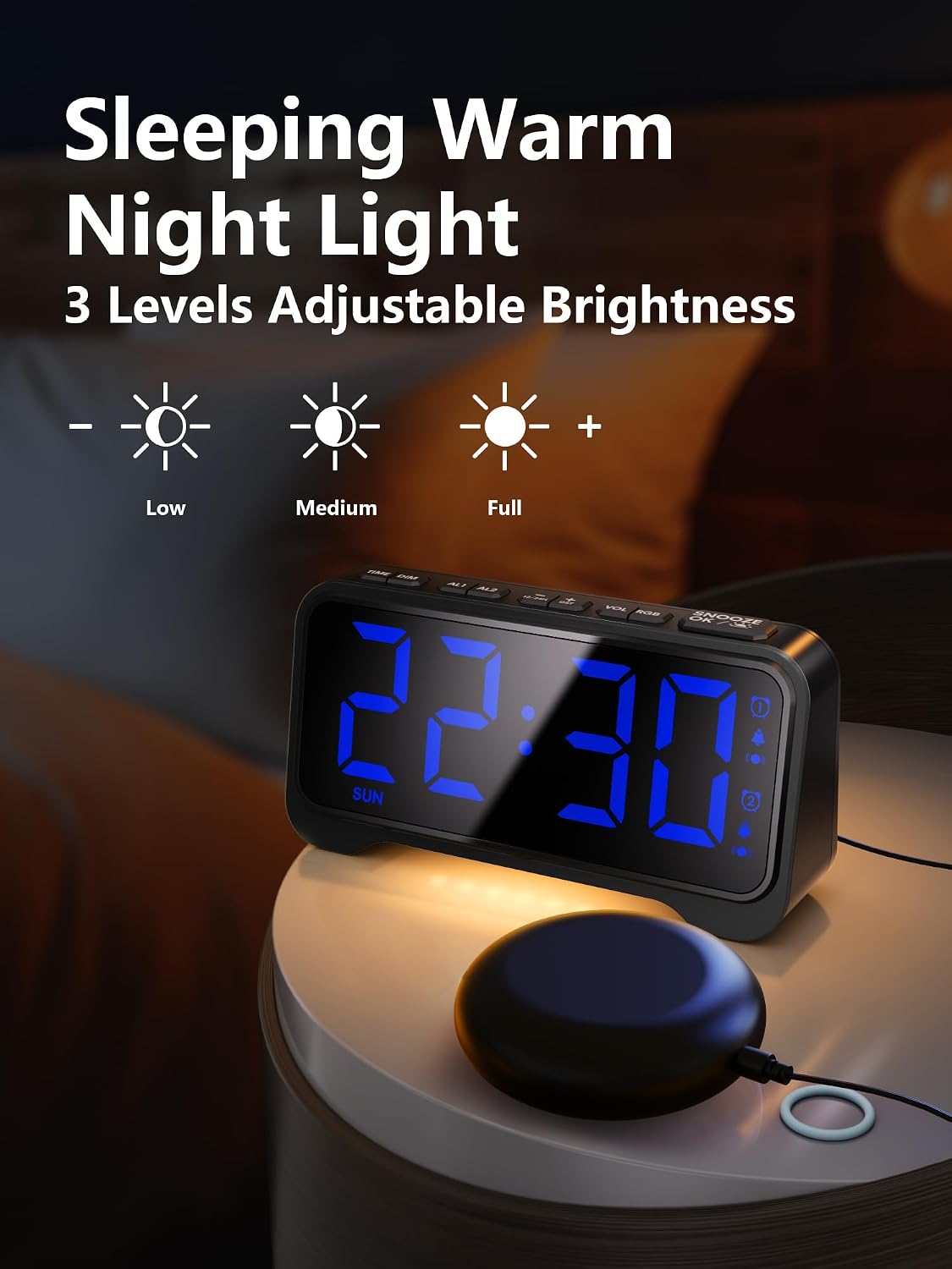 Mesqool Extra-Loud Alarm Clock with Bed Shaker for Heavy Sleepers, Vibrating & Buzzer Modes, Dual Alarms, USB Charging, Snooze & Battery Backup for Adults, Teens, Seniors