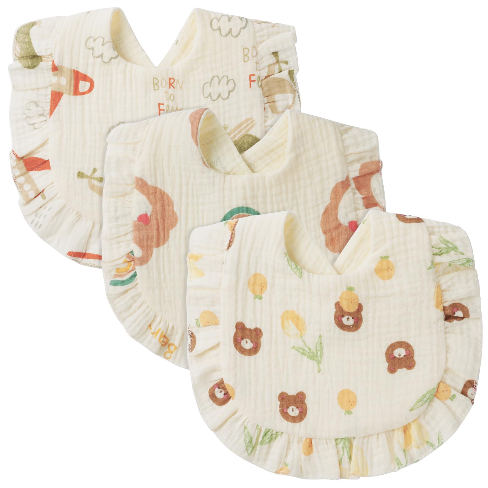 Vicloon Baby Lätzchen,3 Stück Weiche Absorbierende Musselin Halstücher Sabberlätzchen Spucktücher Baby mit Druckknopf für Baby Jungen und Mädchen Kleinkinder