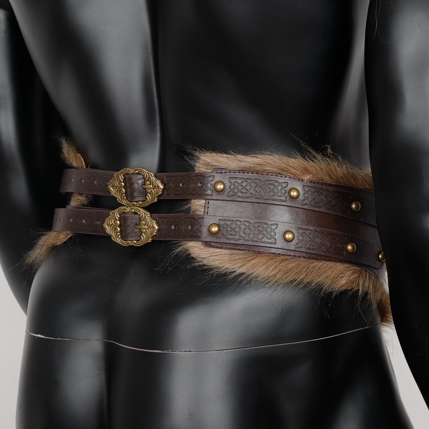 L'VOW Men Viking Belt Nordic Wide Leather Belt Waist Armor Medieval LARP Warrior Barbarian Cosplay - Image 6