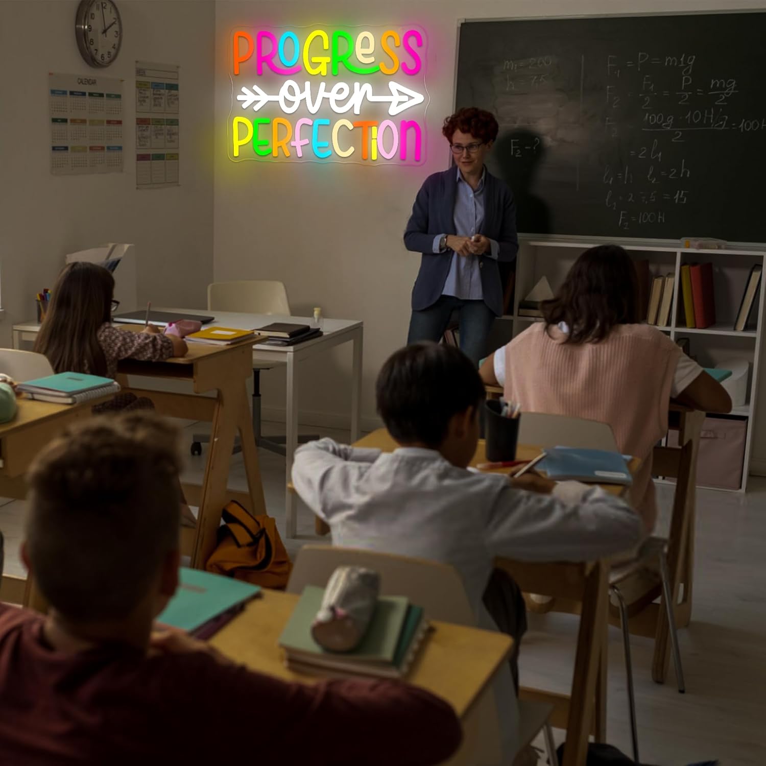 Progress Over Perfection Neon Sign for Wall Decor Dimmable Inspirational LED Neon Light for Classroom Decor Affirmation Positive Wall Art for Mental Health Gym Office Study Size 13.9 * 9.4in(GLNP242) - Image 5