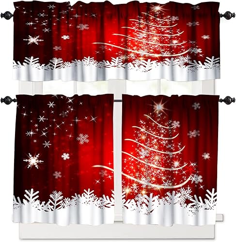 Cortina de ventana con bolsillo para barra, cenefas para cocina, dormitorio, ventana pequeña, sala de estar, decoración de fiesta de Año Nuevo, 54 x