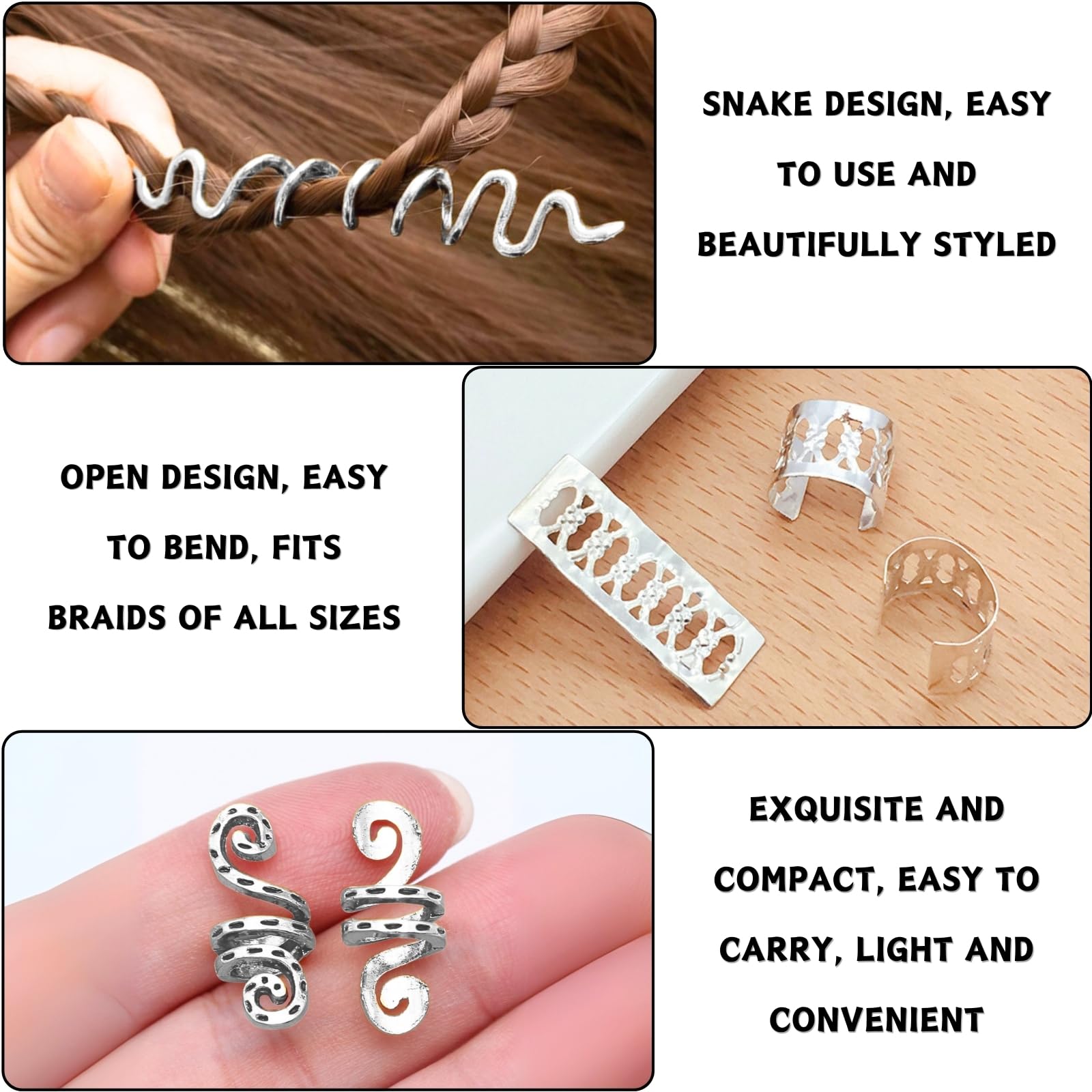 LUFFLOK 31 Pieces Silver Hair Locs, Adjustable Hair Rings and Charms for Dreadlocks Braids Metal Hair Clips - Image 3