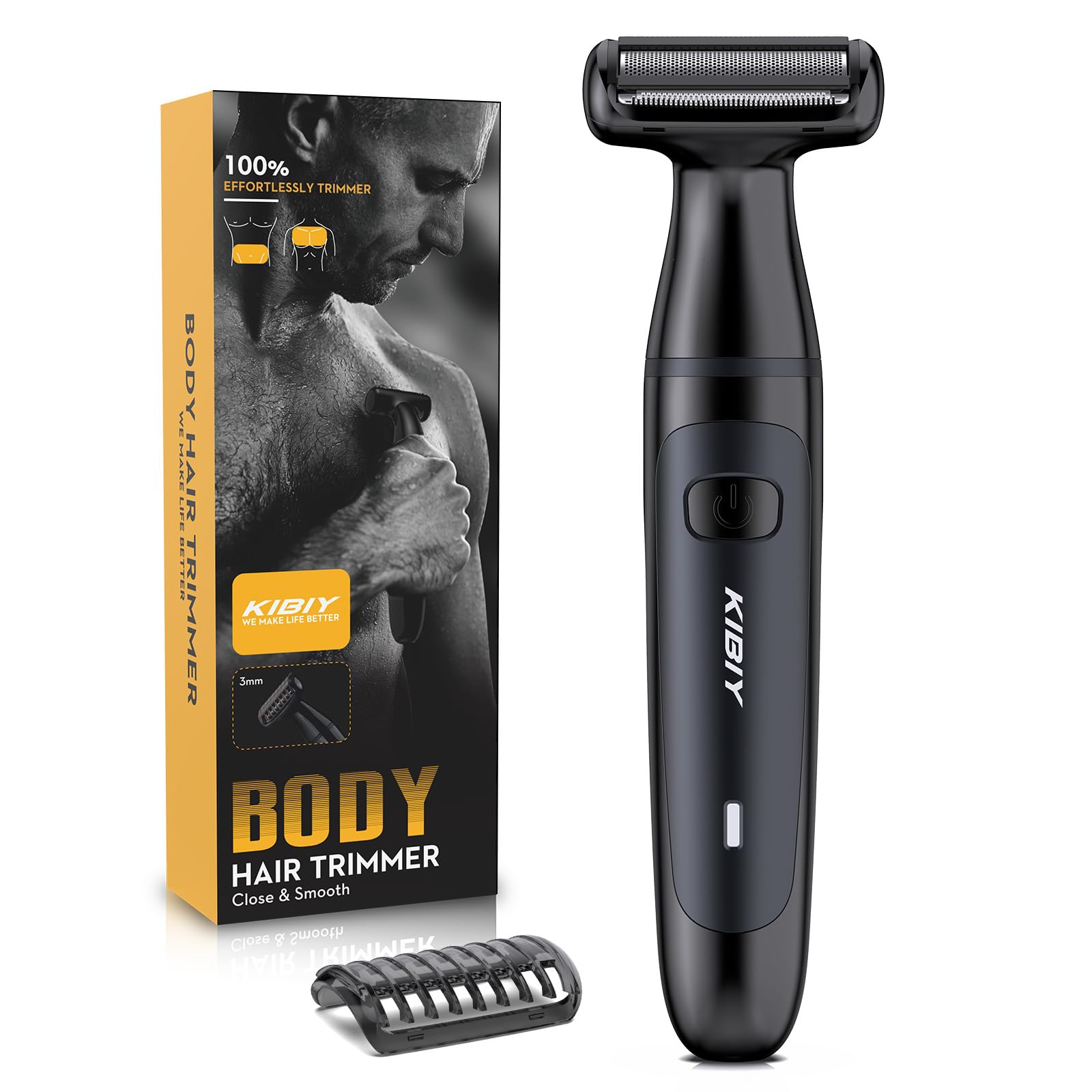 Rasoio intimo uomo, Kibiy Rasoio elettrico per uomo con pellicola da barba ipoallergenica, impermeabile IPX7, pettine di guida e ricarica Type-C
