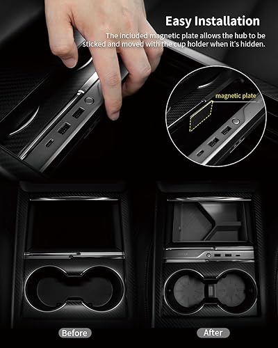 Miniatura 5 de JOWUA Mini barra de concentrador LED compatible con Tesla Model SX (2021+), 1 puerto USB-C, 2 puertos USB-A