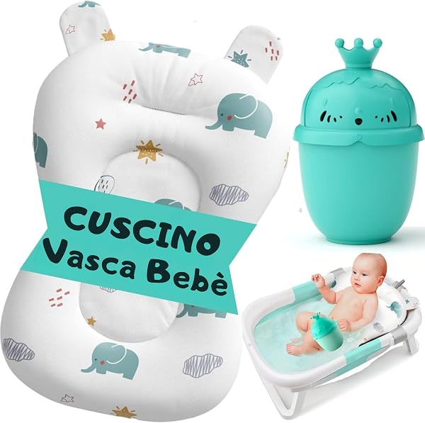Cuscino per vasca da bagno + brocca da bagno - Adattatore vasca da universale - riduttore - cuscino per - materassino per bambini, amaca da (Bianco) - 1