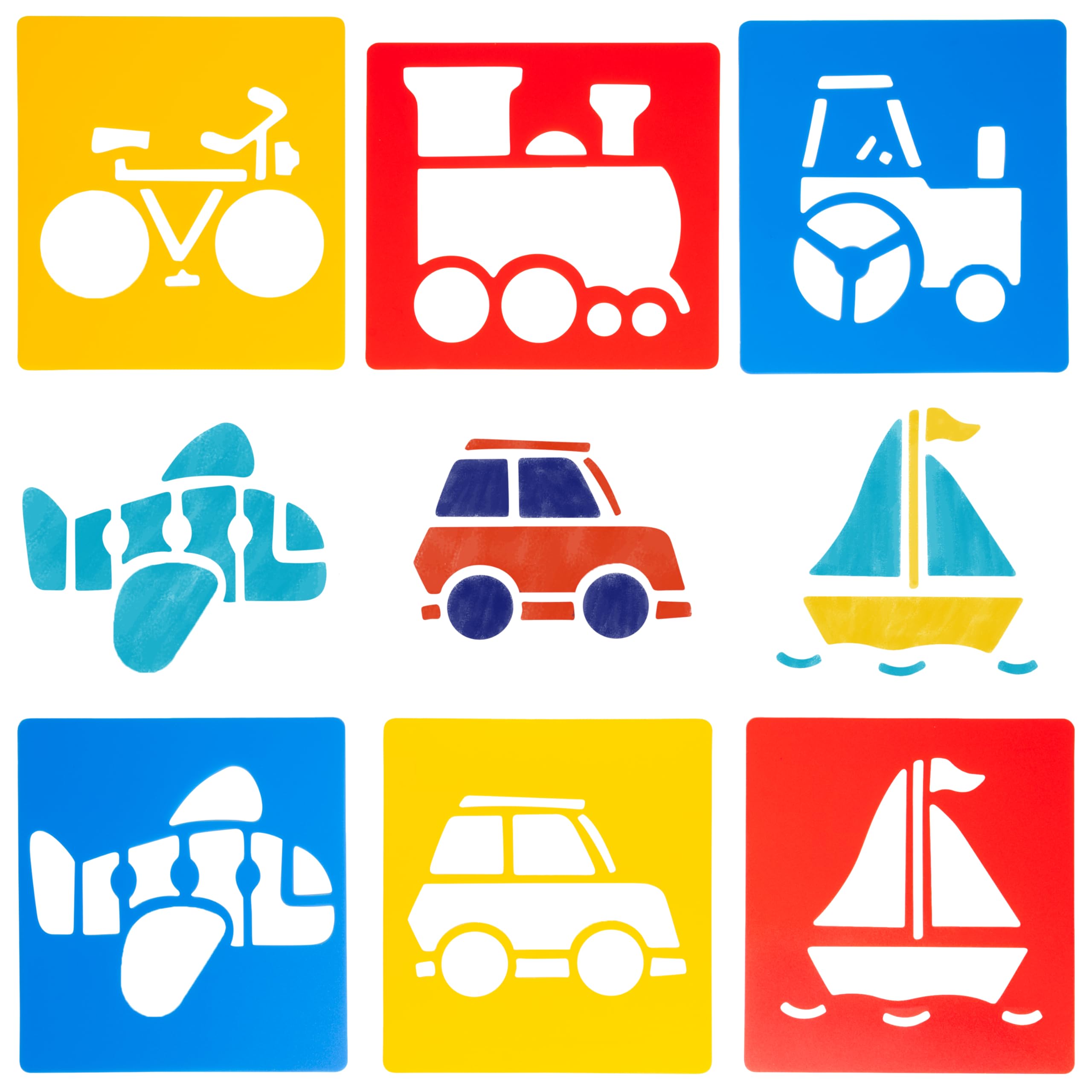 Washable Plastic Stencils | Transportation | Pack of 6 Stencils