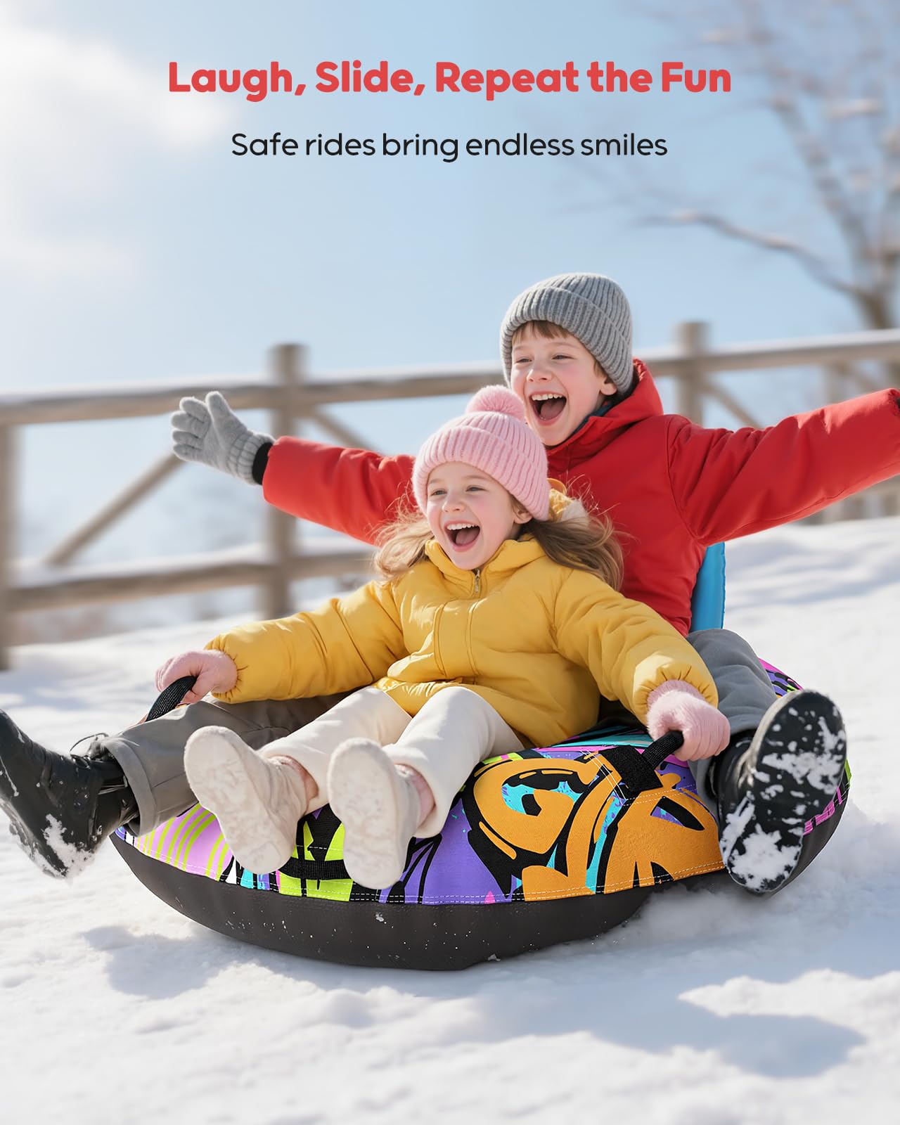 Trineo Inflable de Nieve de 44 Pulgadas con Respaldo, Capacidad de 500 Libras, con Cubierta y Cuerda de Remolque