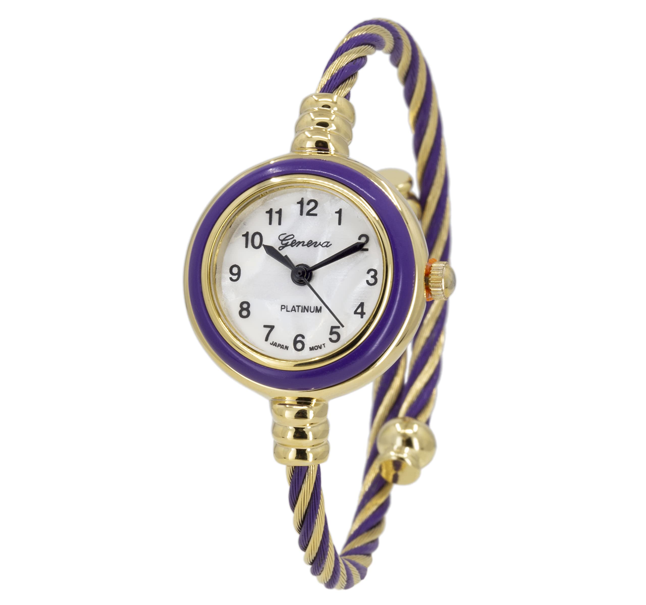 Women\'s Gold And Purple Analog Elegant Cable Cuff Arabic Numbers Bracelet Watch Amazon.com: Blekon Collections Women main image 2