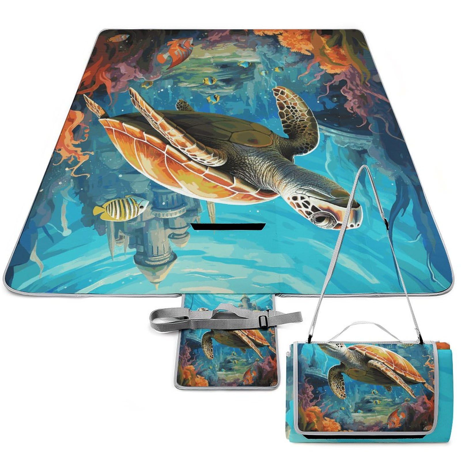 Couverture de pique-nique portable motif dauphins et tortue imperméable