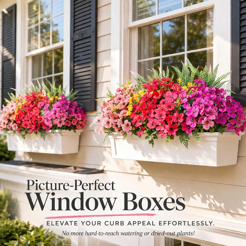20 Packs Artificial Flowers Outdoor UV Resistant Fake Plants for Spring Garden Patio Decor - Realistic Faux Greenery Shrubs Fern Grass for Hanging Planter Porch Window Box Yard Lawn Patio Decorations