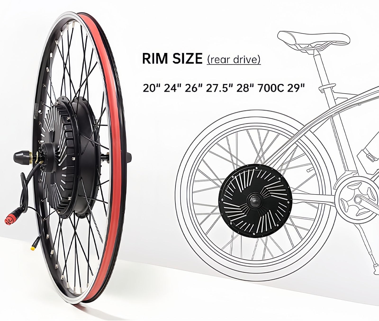Kit de rueda de Bicicleta, 48 V, 1000 W, buje integrado, 20-29 pulgadas/700 C, herramientas para Bicicleta