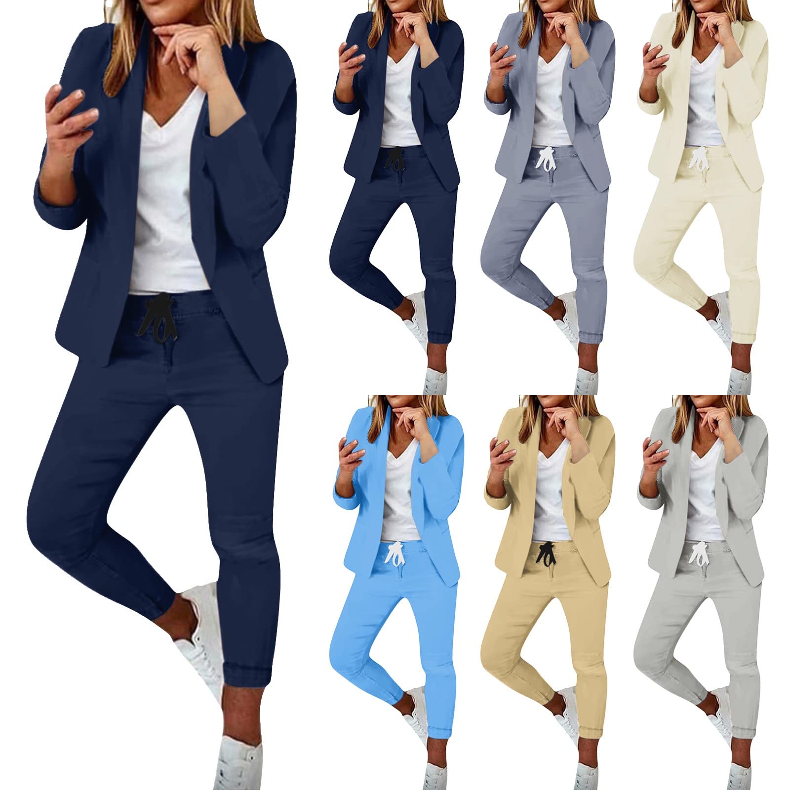 Conjunto de mujer elegante chándales de mujer, tallas grandes, manga larga, blazer de manga larga, pantalones de oficina, 2 piezas, primavera y otoño, para ceremonia para bodas y fiestas
